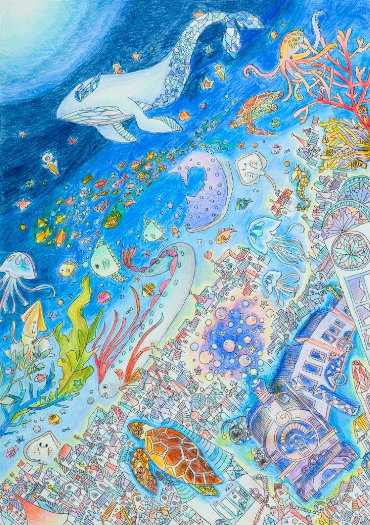 【タイムーセル‼️】海の生き物の絵 【B2サイズ 自作】 海の街へむかう列車 | 受賞ライブラリー | ドコモ未来ミュージアム
