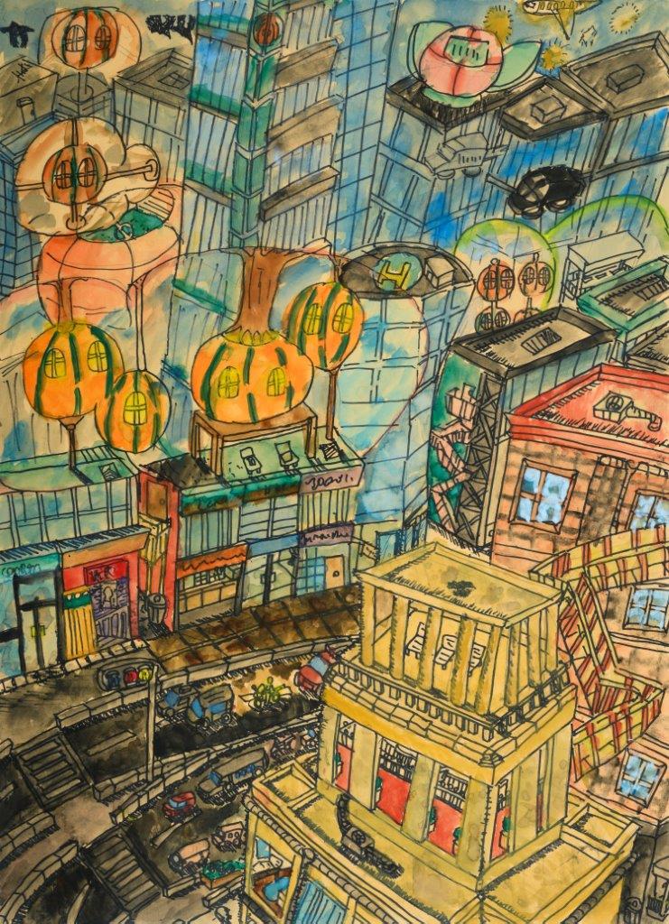 o*i様 「 約束された未来 」｜絵画 原画 抽象画 絵 動物画 ドローイング 原画 ボールペン画 ドローイング 仔鹿 動物 インテリア イラスト
